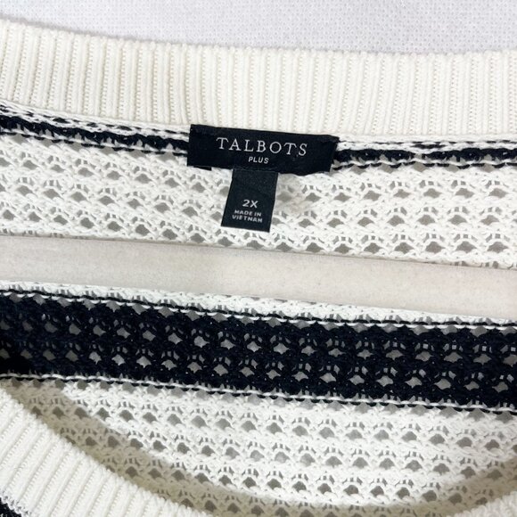 Talbots Black & White Open Knit Striped Long Sleeve Sweater Top Beach Size 2X - Picture 6 of 7